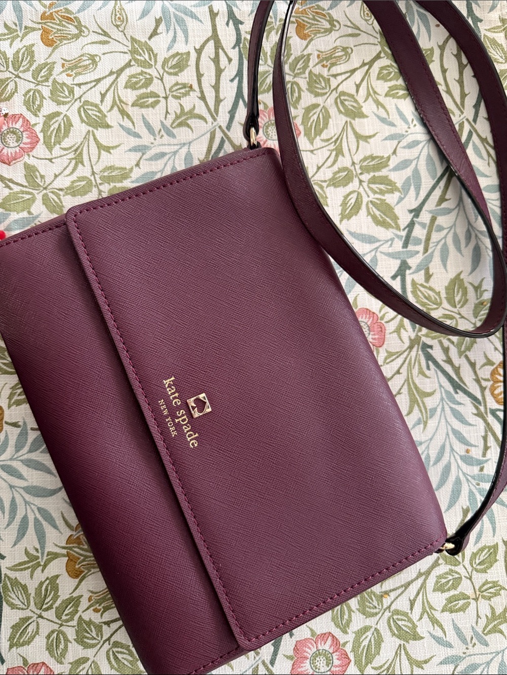 kate spade Plum Leather Crossbody Wallet with Gold Logo